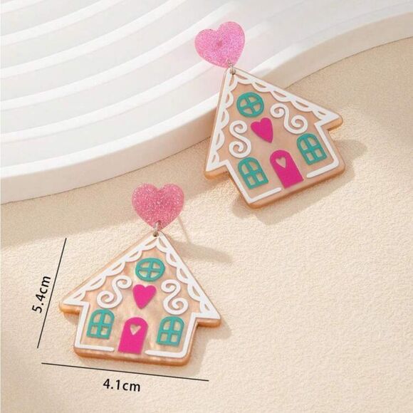 Christmas Ginger bread House Printed Earrings For Christmas - Picture 3 of 9